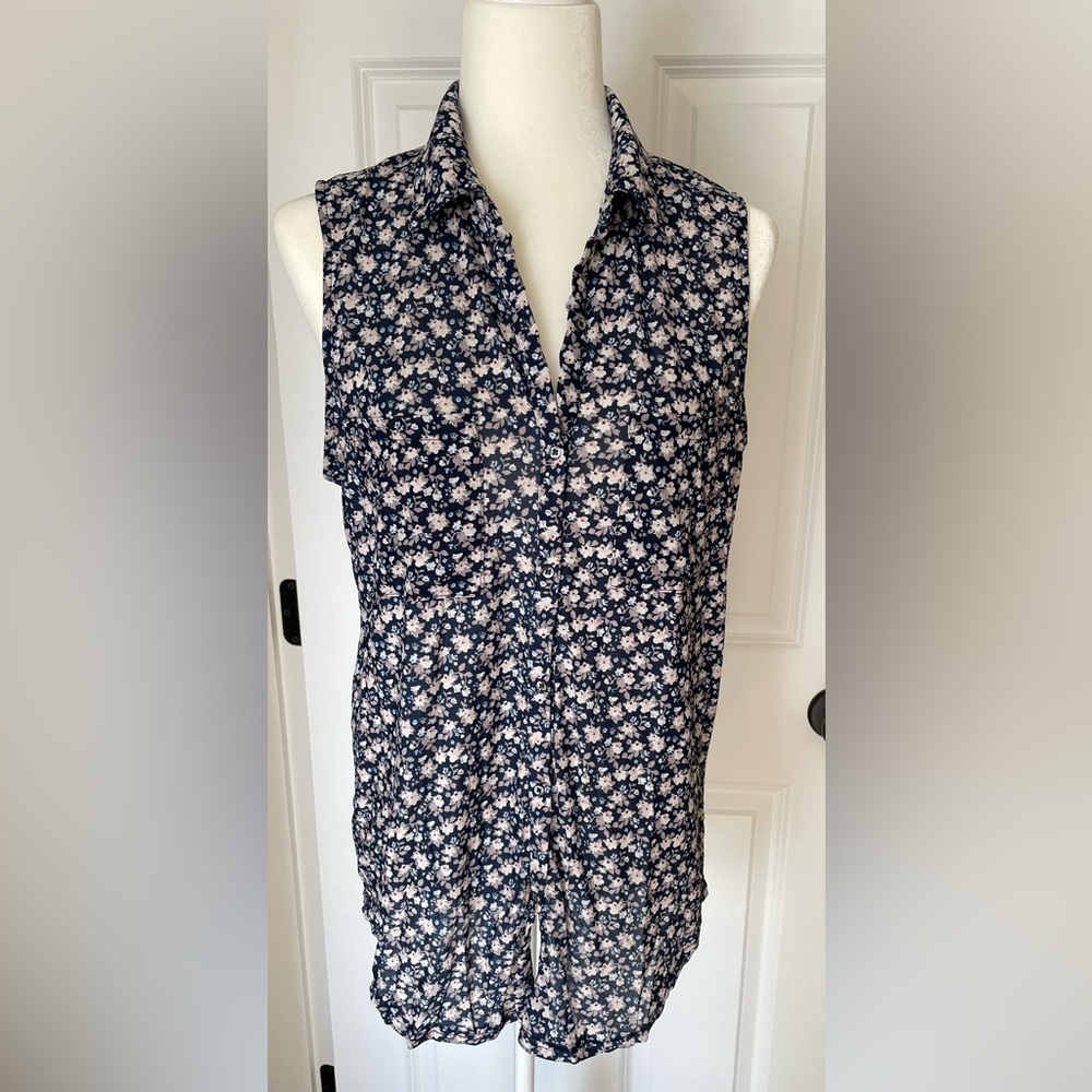 Floral Sleeveless Button Down Shirt